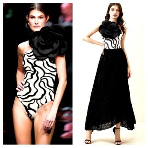 Flower Abstract Swimsuit Abstract Bathing Suit Resort Beach Black White NWT